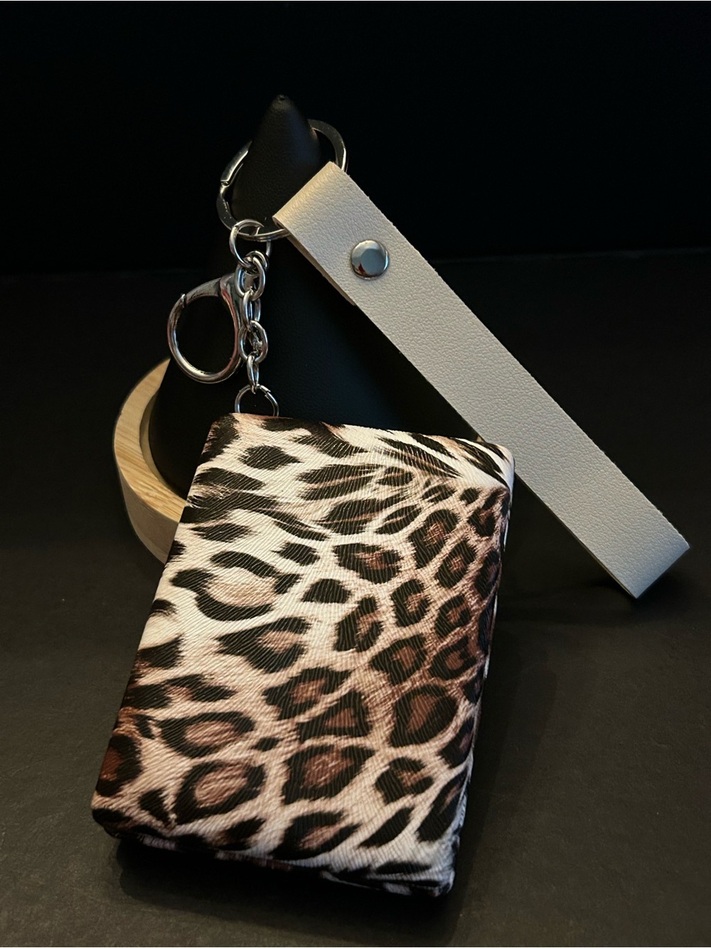 Leopard 🐆Print Dual Sided Compact Mirror Keychain - Black, Tan & Brown w/Strap